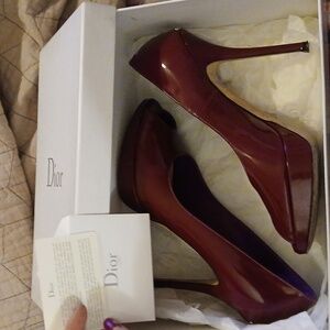 MISS DIOR Logo Classic Peep Toe Pumps Patent Leather Platform Stiletto High Heel